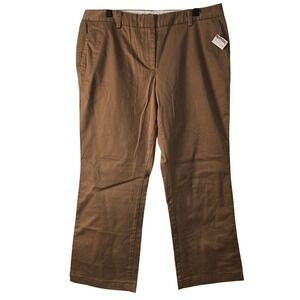 🆕️ Lands End Brown Trouser Leg Pants Womens 14P Fit Stretch Cotton Chino Petite